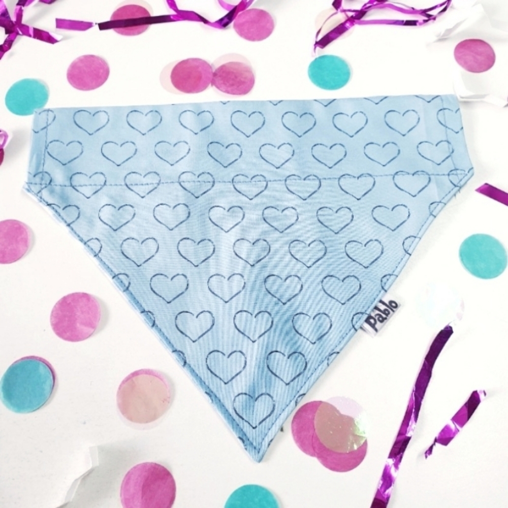 🐶 3 for $15 * Pablo Light Blue Valentines Hearts Dog Bandana